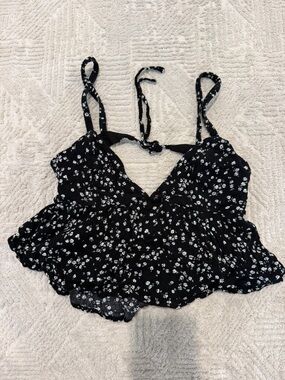 Garage Black Floral Tie-Back Tank Top